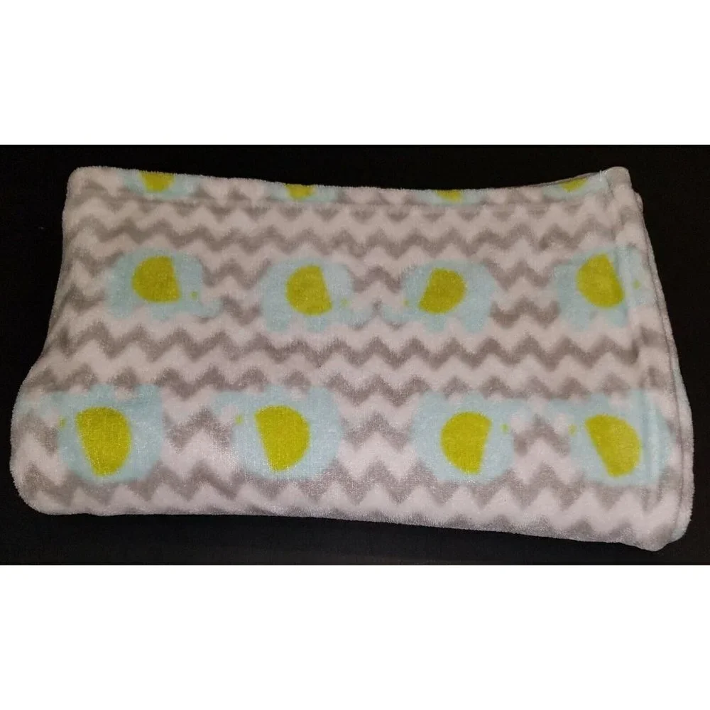 Gray Chevron Elephant Fleece Baby Blanket Lovey Blue Green White